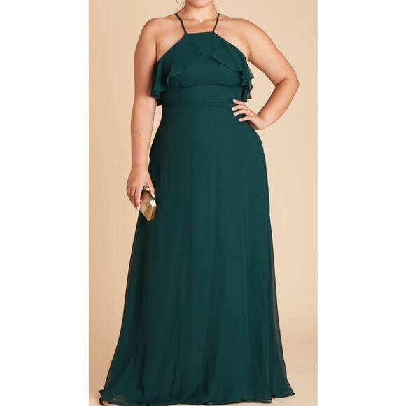 BIRDY GREY M Green Ruffle Halter Jules Formal Bridesmaid Maxi Dress NWT B141 - Picture 1 of 11